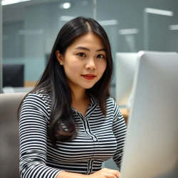 Alice Borbeli: working on computer in office