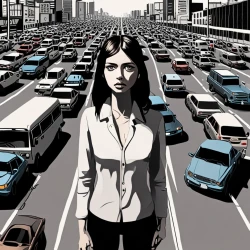 Jane Doe: stuck in a huge traffic road. look sad