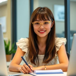 Jane Doe: working on office table happy face