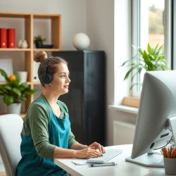 Household assistant working in computer